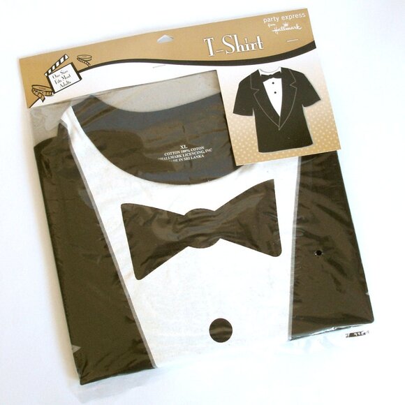 Brand NEW Hallmark Party FUN Tee T-Shirt Printed with Suit and bow tie - Picture 1 of 2